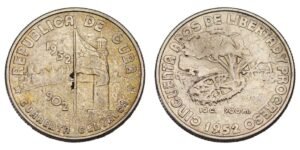 CUBA 40 centavos 1952 / 50th Anniversary of the Republic of Cuba / Silver / XF