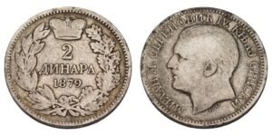 SERBIA 2 dinara 1879 / Silver / VF