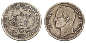 VENEZUELA 5 bolivares 1935 / Silver / VF-