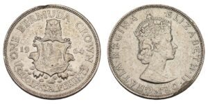 BERMUDA 1 crown 1964 / Silver / rim hit / F-