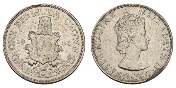 BERMUDA 1 crown 1964 / Silver / rim hit / F-