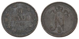FINLAND 10 pennia 1900 / Russian Empire / VF-
