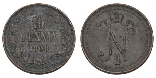 FINLAND 10 pennia 1900 / Russian Empire / VF-