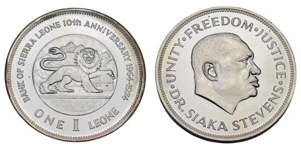 SIERRA LEONE 1 leone 1974 / 10th Anniversary of Independence / Silver / Proof