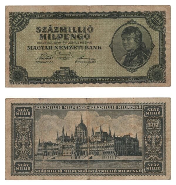 HUNGARY 100 million milpengo 1946 VF-