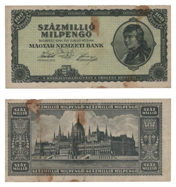 HUNGARY 100 million milpengo 1946 VF-