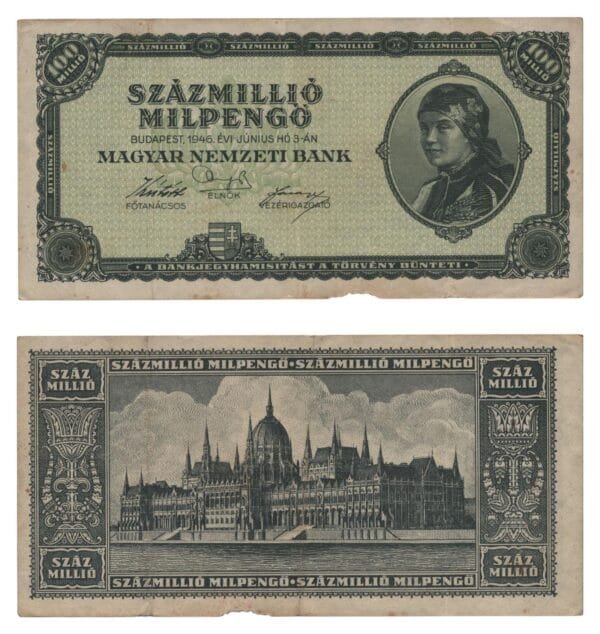 HUNGARY 100 million milpengo 1946 F