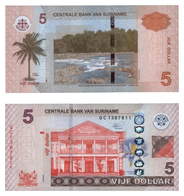 SURINAME 5 dollars 2020 UNC