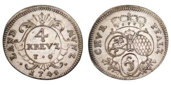 GERMANY 4 kreuzer 1748 / Pfalz / Silver / XF+