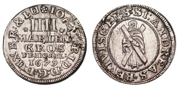 GERMANY 4 mariengroschen 1679 / Brunswick-Luneburg-Salenberg / Silver / F (used as jewelry)