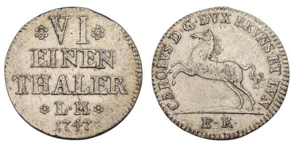 GERMANY 1/6 thaler 1747 / Wolfenbuttel / Silver / VF+