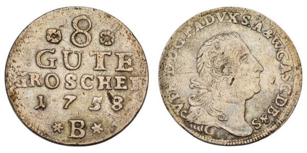 GERMANY 8 gute groschen 1758B / Anhalt-Bernburg / Silver / VF