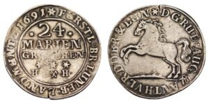 GERMANY 24 mariengroschen 1691H / Brunswick-Wolfenbuttel / Silver / VF-