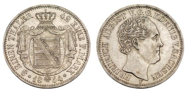 GERMANY 1/3 thaler 1854F / Saxony / Silver / XF