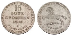 GERMANY 16 gute groschen 1833A / Hanover / Silver / VF