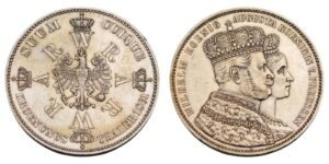 GERMANY 1 thaler 1861A / Prussia / Coronation of Wilhelm and Augusta / Silver / XF+