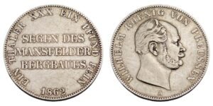 GERMANY 1 thaler 1862A / Prussia / Mining Thaler / Silver / VF