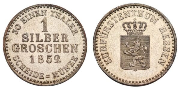 GERMANY 1 silbergroschen 1852 / Hesse-Cassel / Silver / UNC