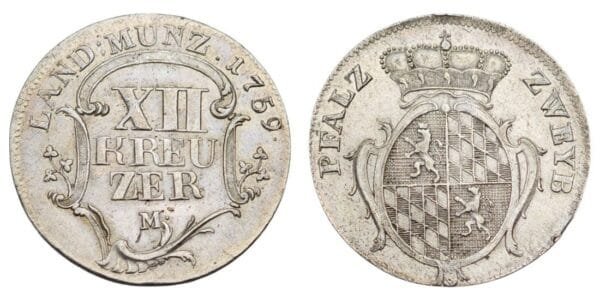 GERMANY 12 kreuzer 1759M / Palatinate-Birkenfeld-Zweibrücken / Silver / XF+