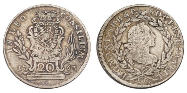 GERMANY 20 kreuzer 1763 / Bavaria / Silver / VF-
