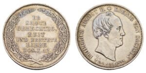 GERMANY 1/3 thaler 1854 / Saxony / Death of King Friedrich August II / Silver / VF+