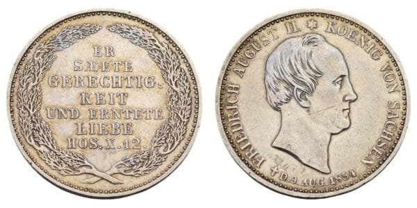 GERMANY 1/3 thaler 1854 / Saxony / Death of King Friedrich August II / Silver / VF+