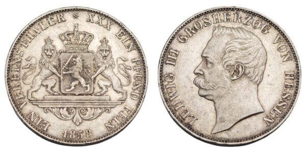 GERMANY 1 thaler 1858 / Hesse-Darmstadt / Silver / XF-
