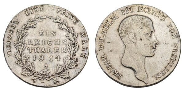 GERMANY 1 reichsthaler 1814A / Prussia / Silver / VF