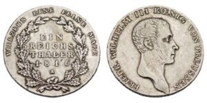 GERMANY 1 reichsthaler 1816A / Prussia / Silver / VF