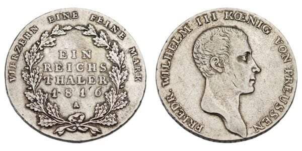 GERMANY 1 reichsthaler 1816A / Prussia / Silver / VF