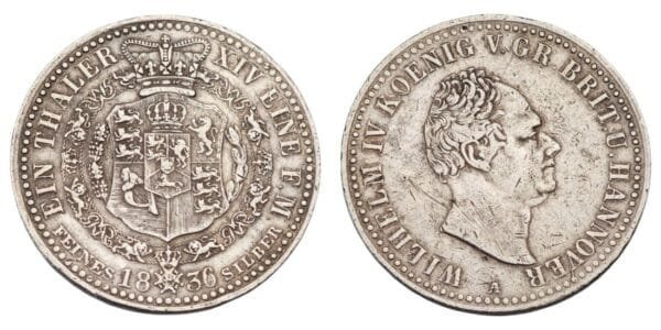 GERMANY 1 thaler 1836A / Hannover / Silver / VF