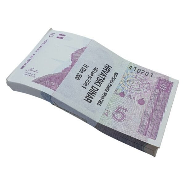 CROATIA 5 hrvatskih dinara 1991 / 100 pcs. bundle / consecutive serial numbers / with original strap / the bundle is curved and 6 banknotes have folds on the edges