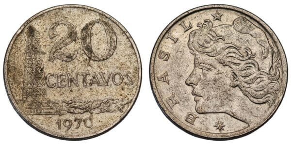 BRAZIL 20 centavos 1970 F