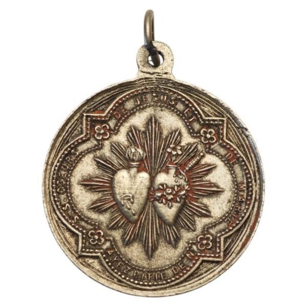 FRANCE Saint Hearts of Jesus and Mary / Guardian Angel / vintage Cahtolic medallion