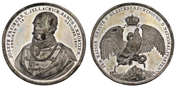 AUSTRIA ban Josip Jelačić Bužimski by Karl Rabausch / Crashing of 1848 Revolution / Tin medal / 22 g / 41 mm XF+