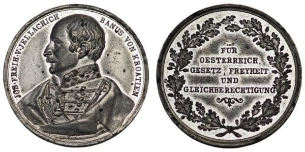 AUSTRIA ban Josip Jelačić Bužimski by Konrad Lange / Crashing of 1848 Revolution / Tin medal / 20 g / 38 mm XF+