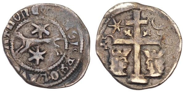 CROATIA 1 denar ND(1316-1322) / Slavonia / king Charles / R-I / ban Ivan Babonić / VF-