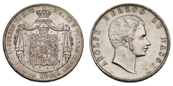 GERMANY 3 taler 1854 / Nassau / Silver / UNC-