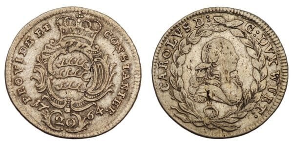 GERMANY 20 kreuzer 1764 / Württemberg / Silver / VF