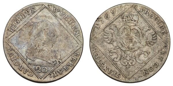 GERMANY 20 kreuzer 1769 / Württemberg / Silver / VF-