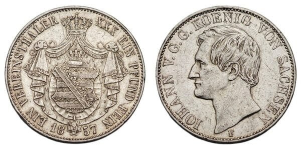 GERMANY 1 thaler 1857F / Saxony / Silver / XF