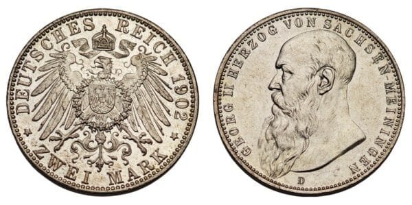 GERMANY 2 mark 1902D / Saxony-Meiningen / Silver / UNC