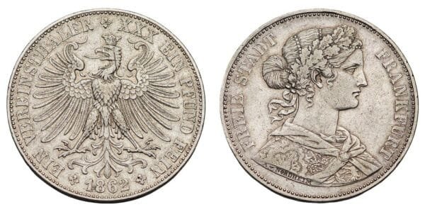 GERMANY 1 thaler 1862 / Frankfurt / Silver / XF-