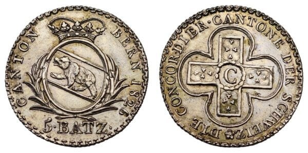 SWITZERLAND 5 batzen 1826 / Bern / Silver / UNC