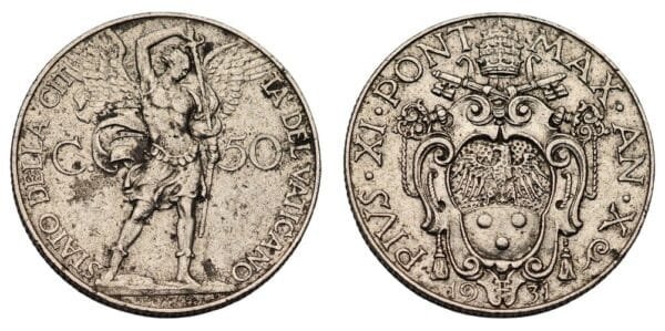 VATICAN CITY 50 centesimi 1931 VF