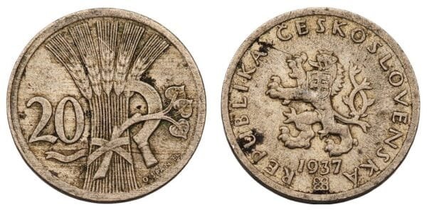 CZECHOSLOVAKIA 20 haleru 1937 VF
