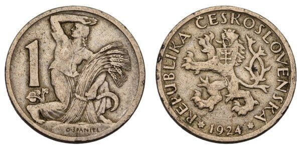 CZECHOSLOVAKIA 1 koruna 1924 VF