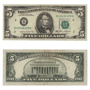 UNITED STATES OF AMERICA 5 dollars 1985 / Letter B / New York / VF