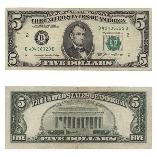 UNITED STATES OF AMERICA 5 dollars 1985 / Letter B / New York / VF