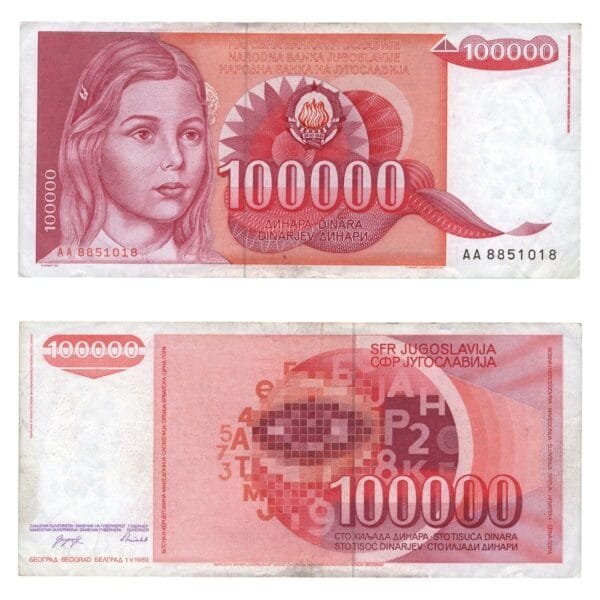 YUGOSLAVIA 100000 dinara 1989 / AA series / VF+